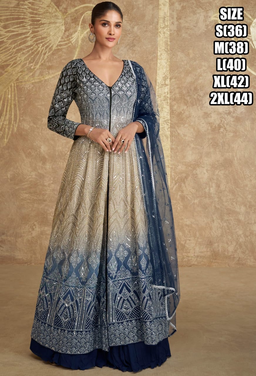 Premium Real Georgette Heavy Look Embroidered Indo Western With Embroidered Dupatta