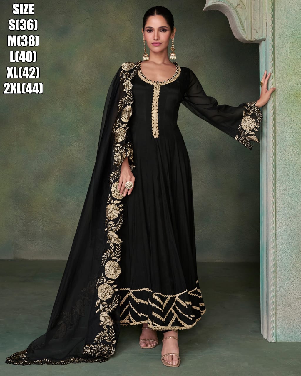 Beautiful designer ethnic silk gown with embroidered dupatta