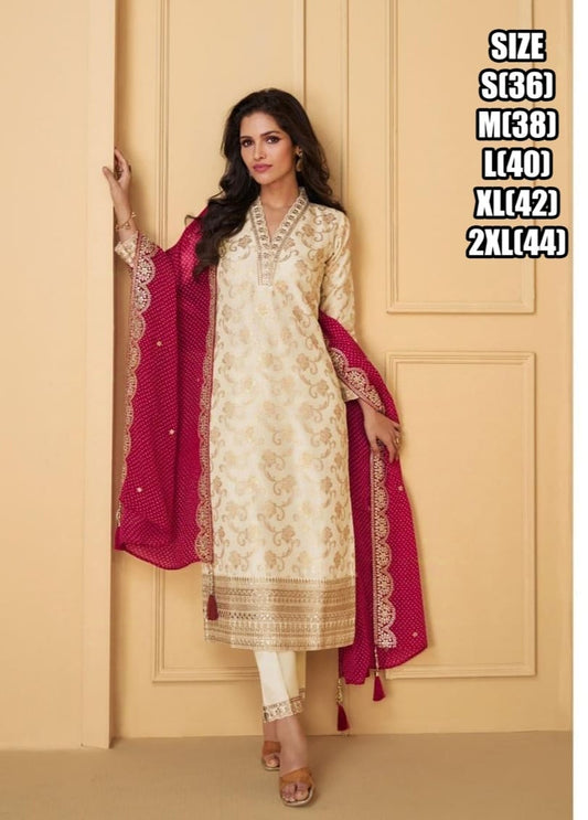 Premium pure silk straight kurta set with dupatta for women