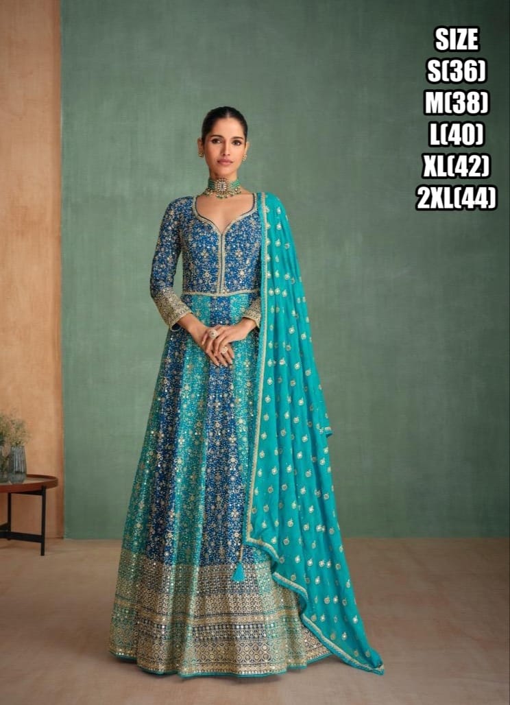 Attractive Embroidered Georgette Function Wear Gown With Dupatta