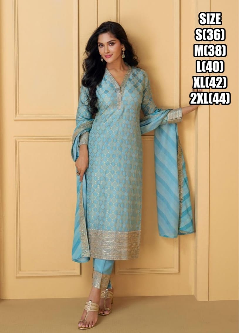 Premium pure silk straight kurta set with dupatta for women