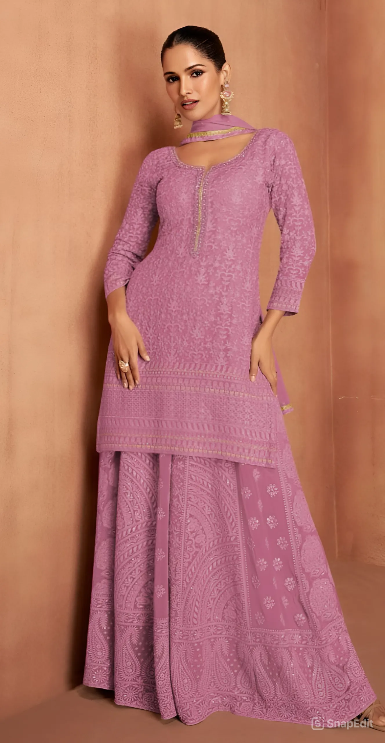 Premium Embroidered Straight Kurta With Sharara & Dupatta